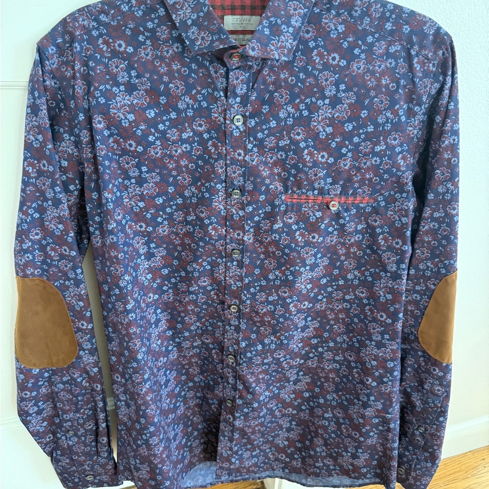 TWN Floral Patterned Men's Shirt with Elbow Patches